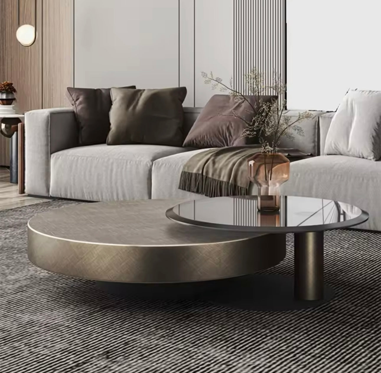 New Modern Coffee Tables Glass Teapoy Household Coffee Table Living Room Stainless Steel Rotatable Combination Teapoy