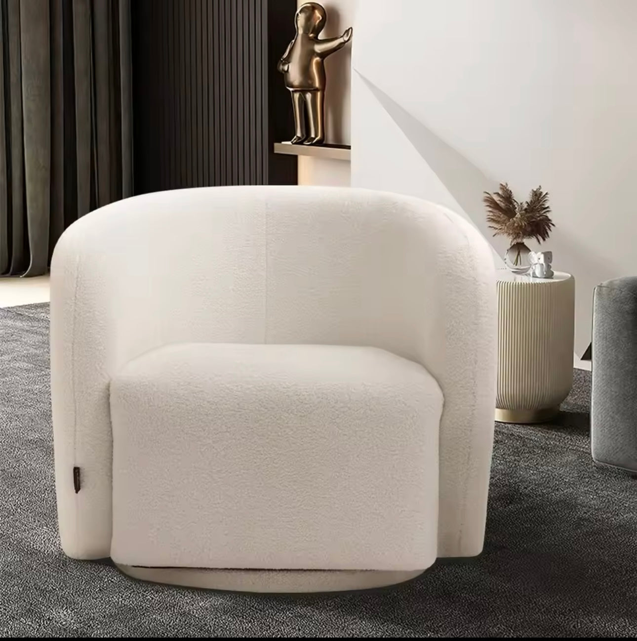 White Swivel Tub Chair Upholstered Single Sofa Living Room Furniture Lounge Chair Luxury Modern Sofa Furniture