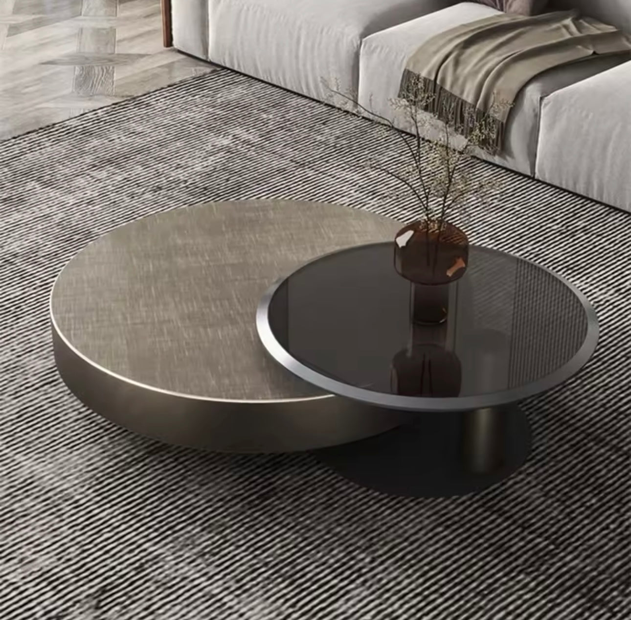 New Modern Coffee Tables Glass Teapoy Household Coffee Table Living Room Stainless Steel Rotatable Combination Teapoy