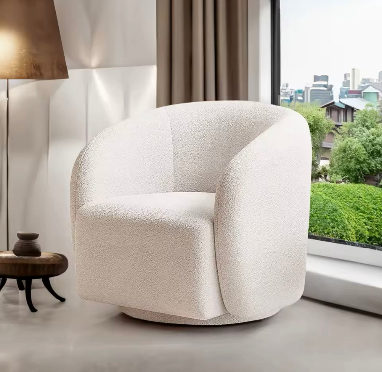 White Swivel Tub Chair Upholstered Single Sofa Living Room Furniture Lounge Chair Luxury Modern Sofa Furniture