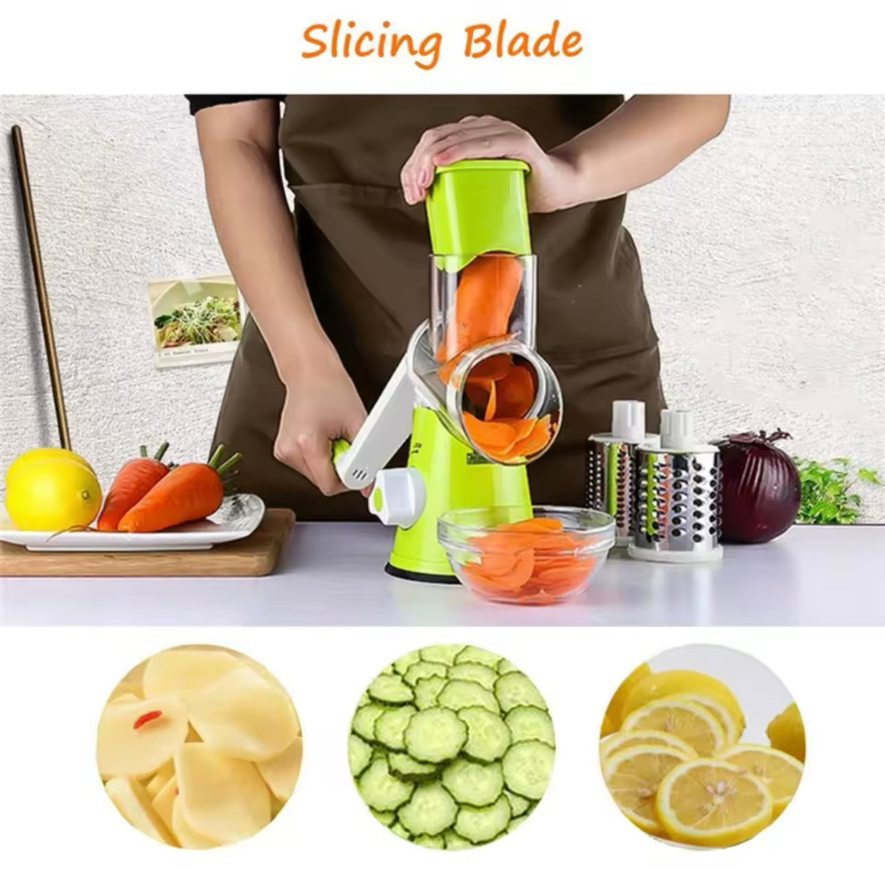 Rotary Grater 3 In 1 Slicing Grater Drum Grater Vegetables Cutter With Handle Manual Rotary Cheese Kitchen Shredder Hand Drum