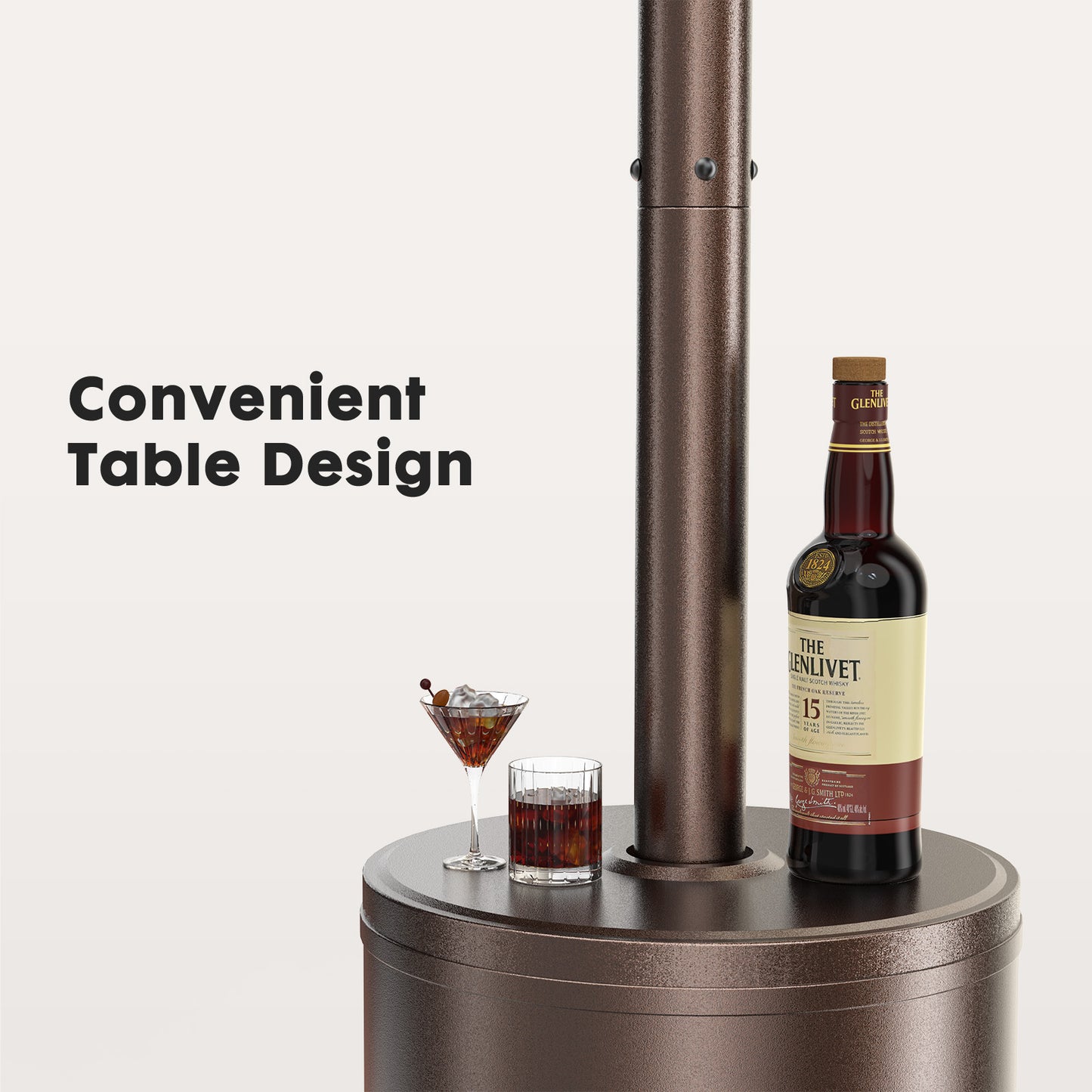 48,000 BTU Propane Patio Heater With Tabletop, Double-Layer Stainless Steel Burner And Safety Protection System